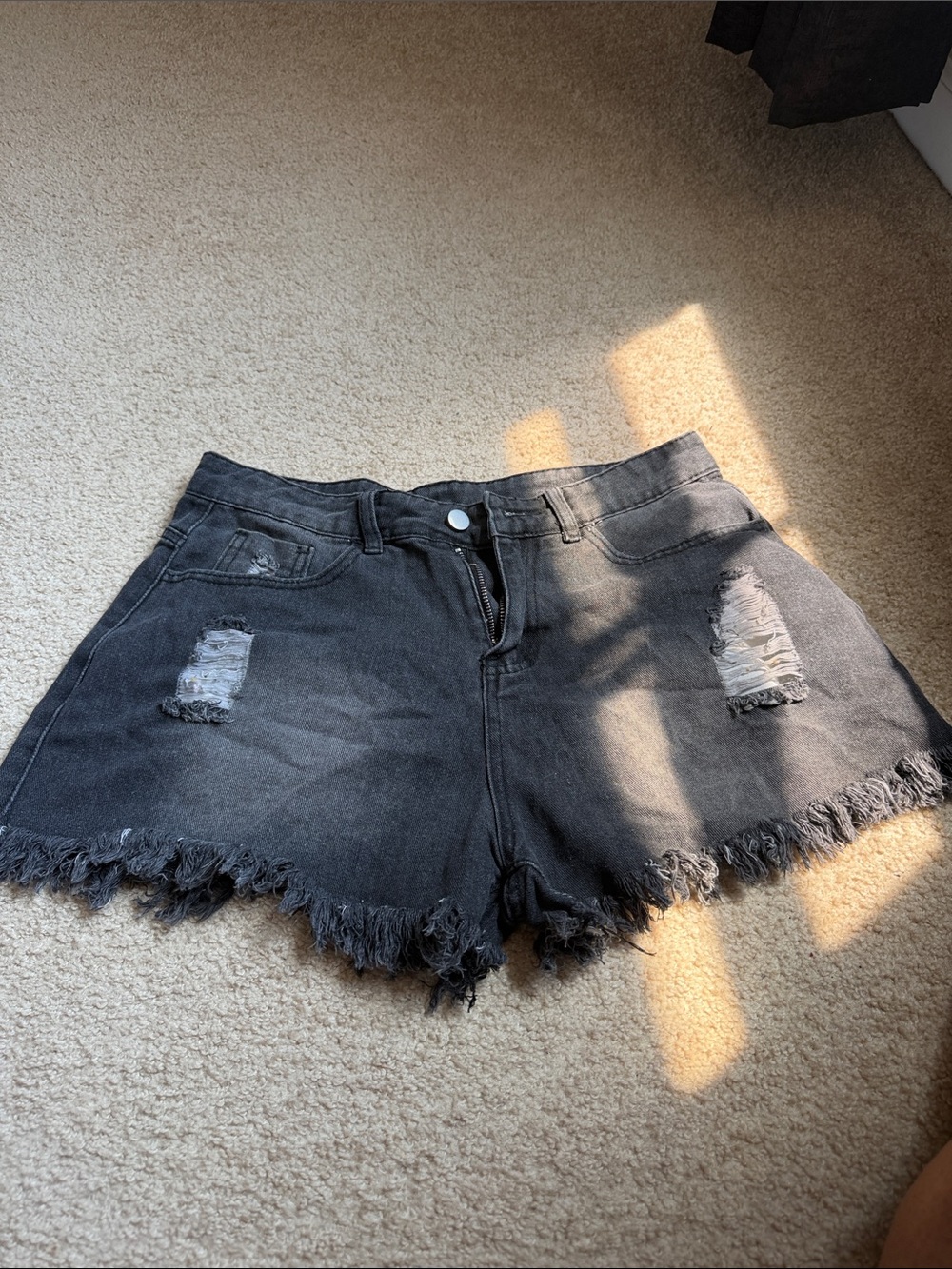 SHEIN Black Distressed Frayed Hem Denim Shorts